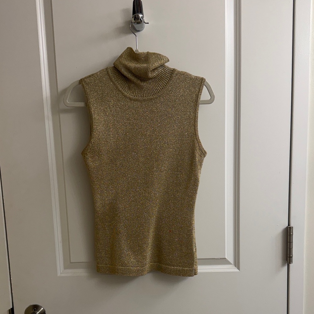 Vintage Suzelle Gold Turtleneck Sleeveless Sweater